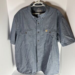 Carhartt Shirt Mens 2XL Blue Loose Fit Midweight 104369 Short Sleeve Button Up
